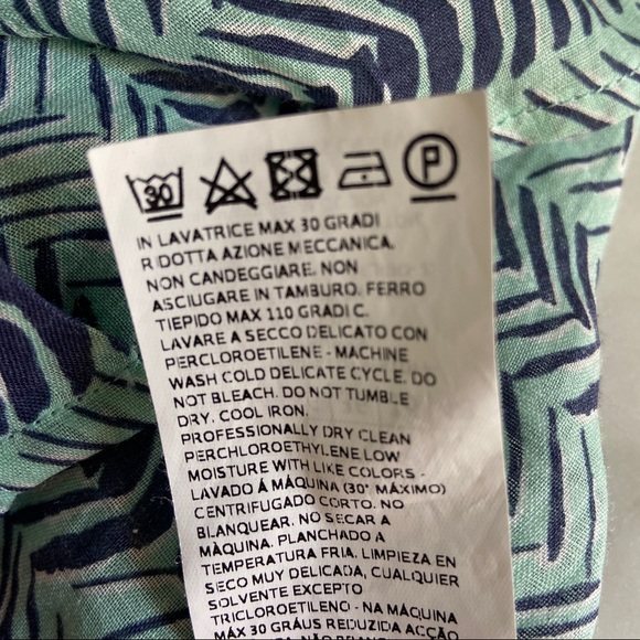 MaxMara Weekend Gauzy Resort Button-Down Shirt in Aqua and Blue Chevron - Picture 9 of 9